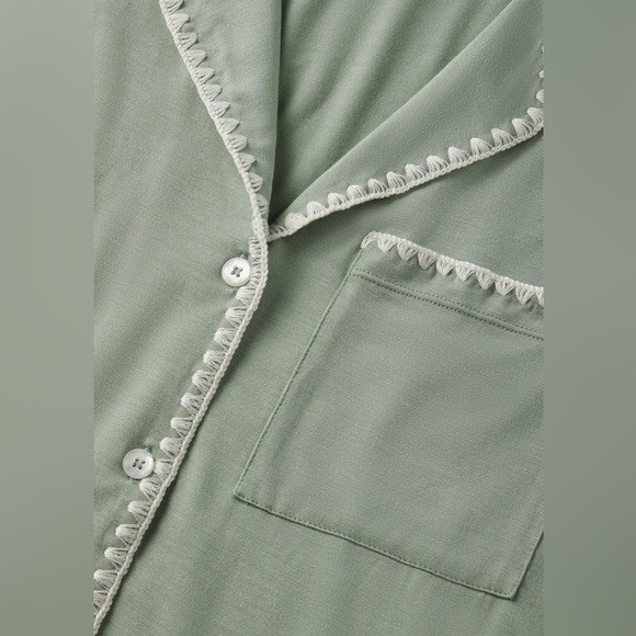 Eberyjey Frida Pajama Top Eucalyptus Green Tencel Embroidered Size XS EUC - Picture 3 of 9